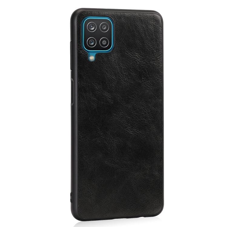 For Samsung Galaxy A12 Crazy Horse Textured Calfskin PU + PC + TPU Case