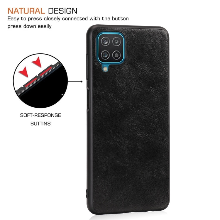 For Samsung Galaxy A12 Crazy Horse Textured Calfskin PU + PC + TPU Case