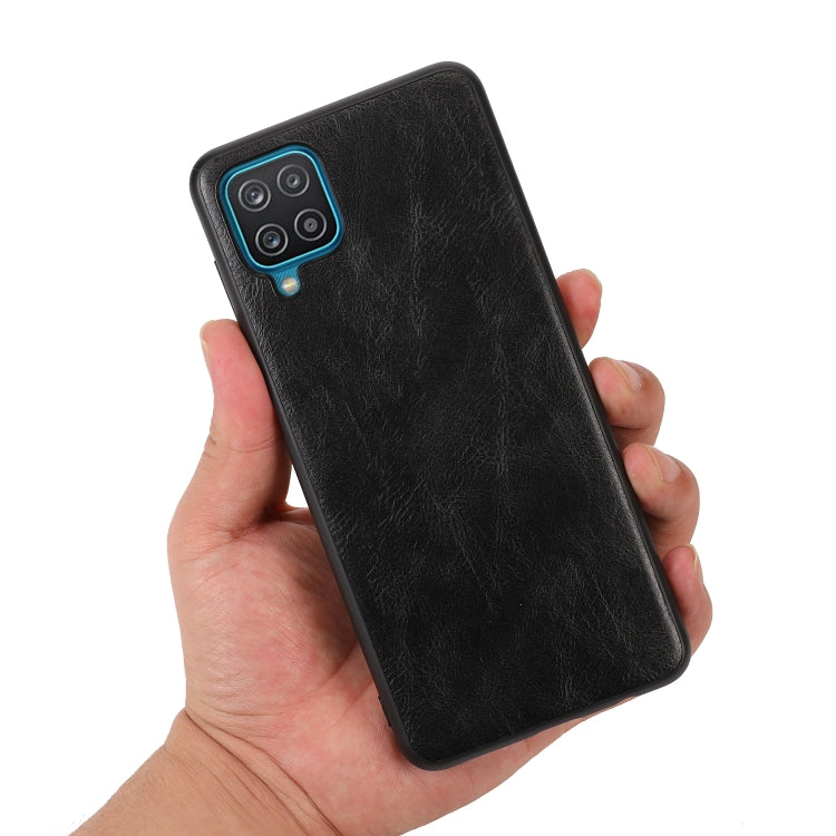 For Samsung Galaxy A12 Crazy Horse Textured Calfskin PU + PC + TPU Case