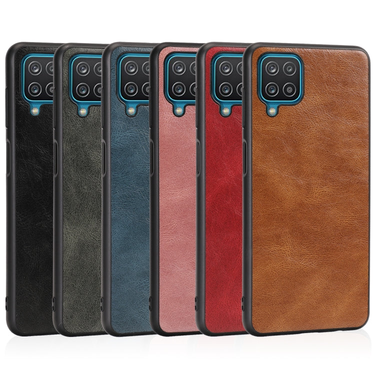 For Samsung Galaxy A12 Crazy Horse Textured Calfskin PU + PC + TPU Case