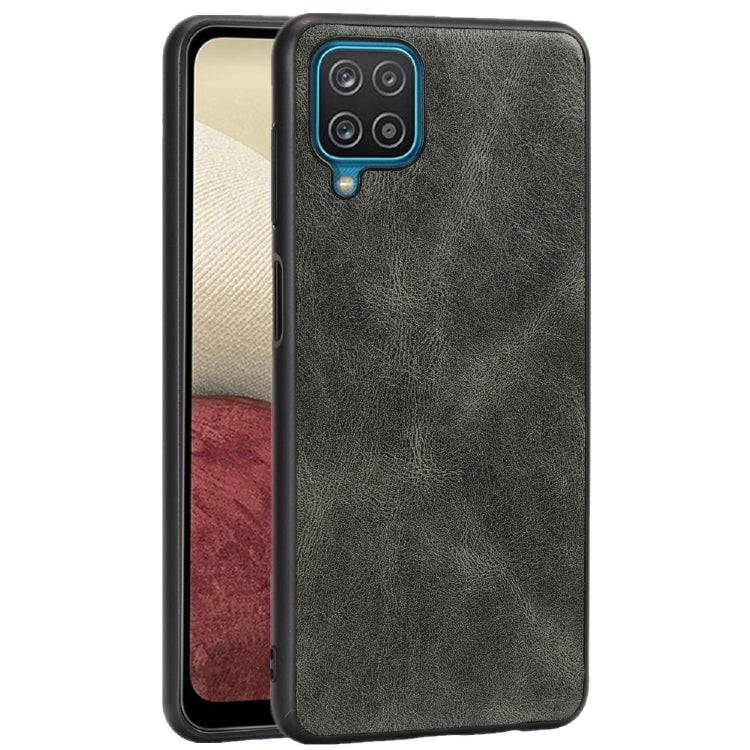 For Samsung Galaxy A12 Crazy Horse Textured Calfskin PU + PC + TPU Case