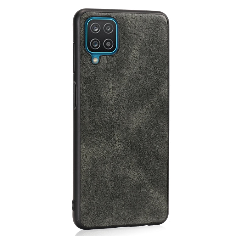 For Samsung Galaxy A12 Crazy Horse Textured Calfskin PU + PC + TPU Case