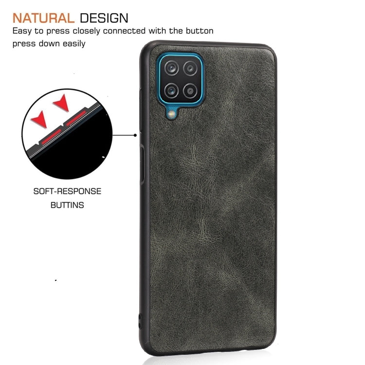 For Samsung Galaxy A12 Crazy Horse Textured Calfskin PU + PC + TPU Case