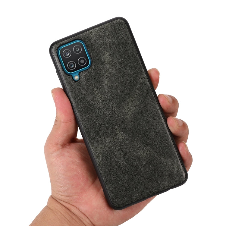 For Samsung Galaxy A12 Crazy Horse Textured Calfskin PU + PC + TPU Case