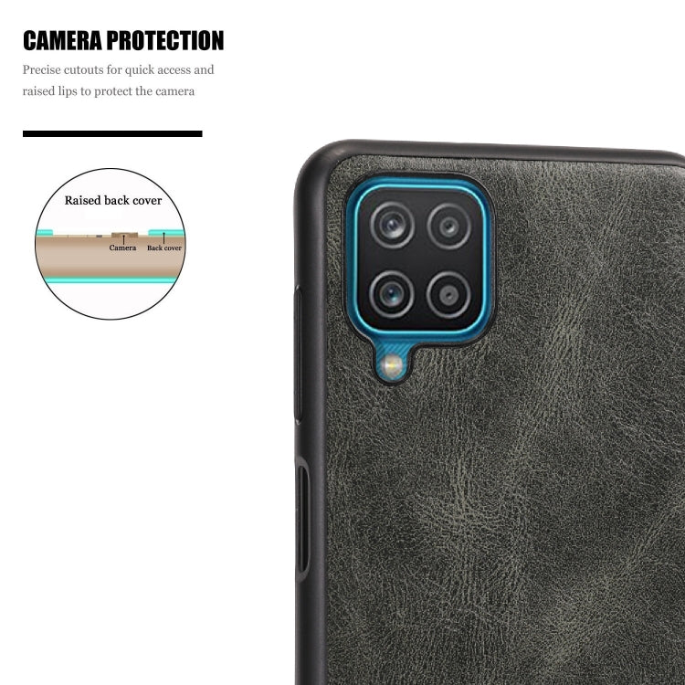 For Samsung Galaxy A12 Crazy Horse Textured Calfskin PU + PC + TPU Case
