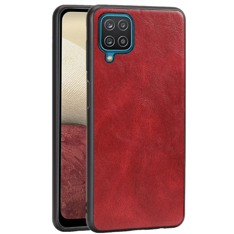 For Samsung Galaxy A12 Crazy Horse Textured Calfskin PU + PC + TPU Case