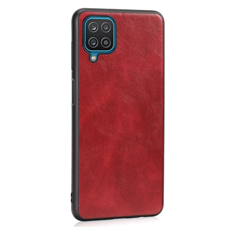 For Samsung Galaxy A12 Crazy Horse Textured Calfskin PU + PC + TPU Case