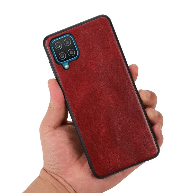 For Samsung Galaxy A12 Crazy Horse Textured Calfskin PU + PC + TPU Case