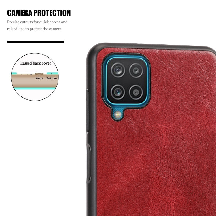 For Samsung Galaxy A12 Crazy Horse Textured Calfskin PU + PC + TPU Case