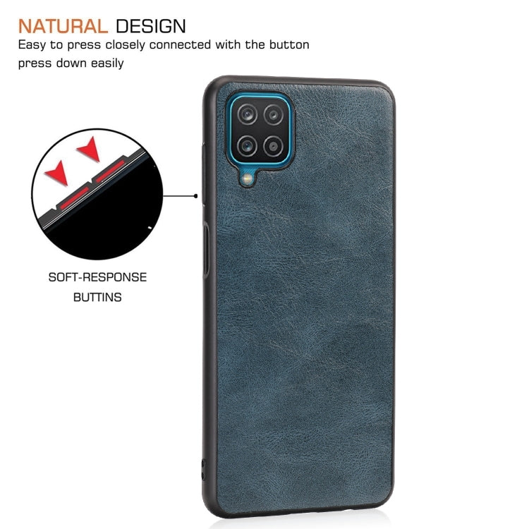 For Samsung Galaxy A12 Crazy Horse Textured Calfskin PU + PC + TPU Case