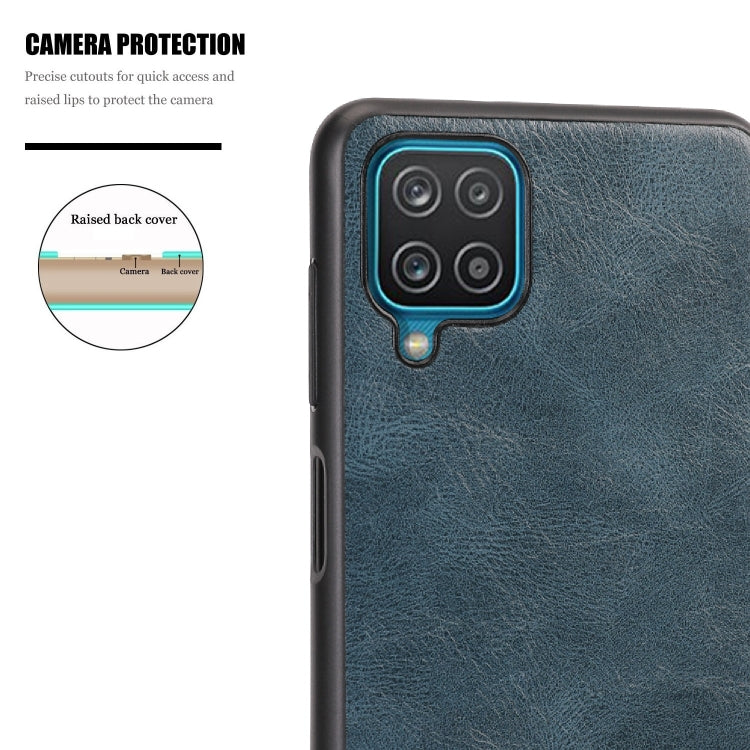 For Samsung Galaxy A12 Crazy Horse Textured Calfskin PU + PC + TPU Case