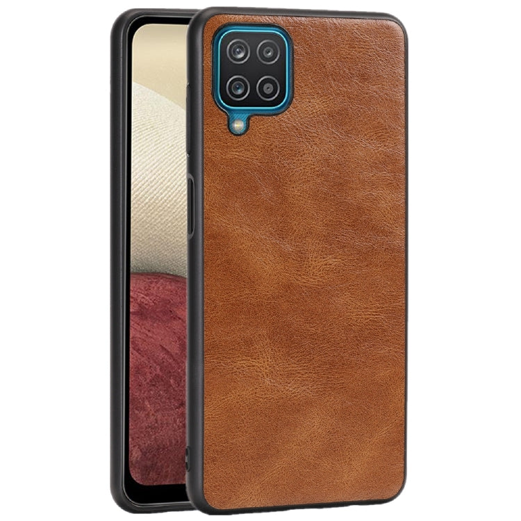 For Samsung Galaxy A12 Crazy Horse Textured Calfskin PU + PC + TPU Case