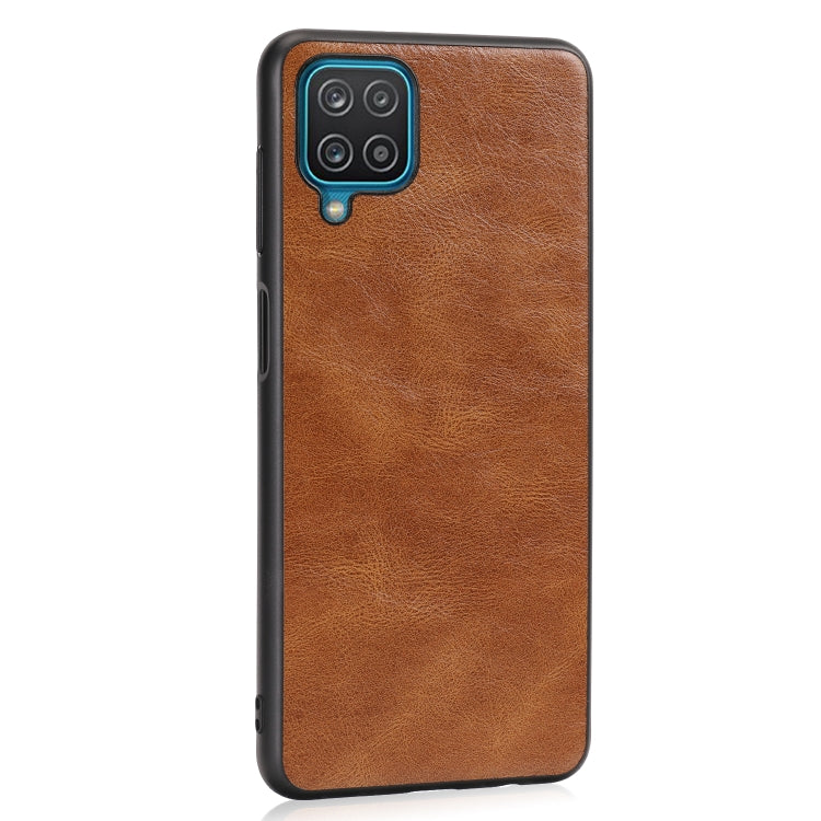 For Samsung Galaxy A12 Crazy Horse Textured Calfskin PU + PC + TPU Case