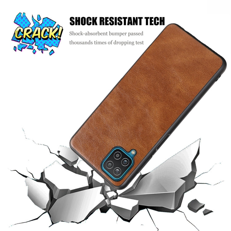 For Samsung Galaxy A12 Crazy Horse Textured Calfskin PU + PC + TPU Case