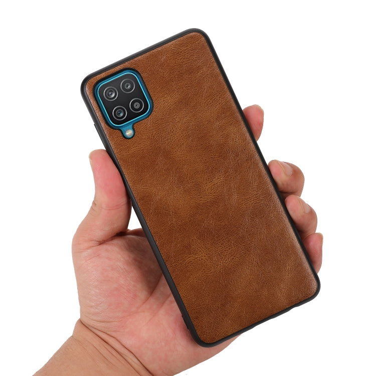 For Samsung Galaxy A12 Crazy Horse Textured Calfskin PU + PC + TPU Case