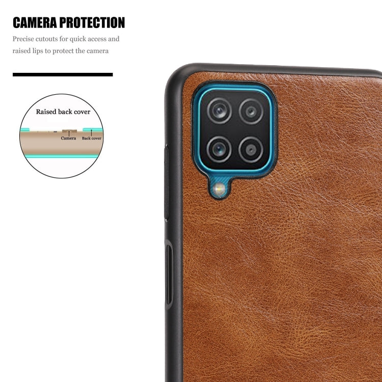 For Samsung Galaxy A12 Crazy Horse Textured Calfskin PU + PC + TPU Case