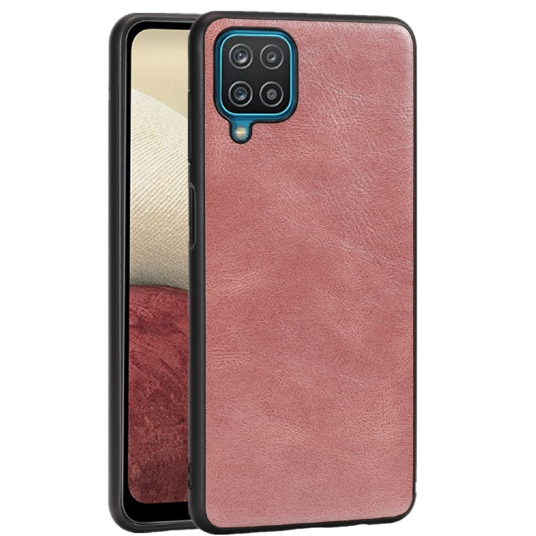 For Samsung Galaxy A12 Crazy Horse Textured Calfskin PU + PC + TPU Case