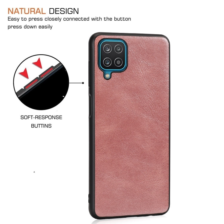 For Samsung Galaxy A12 Crazy Horse Textured Calfskin PU + PC + TPU Case