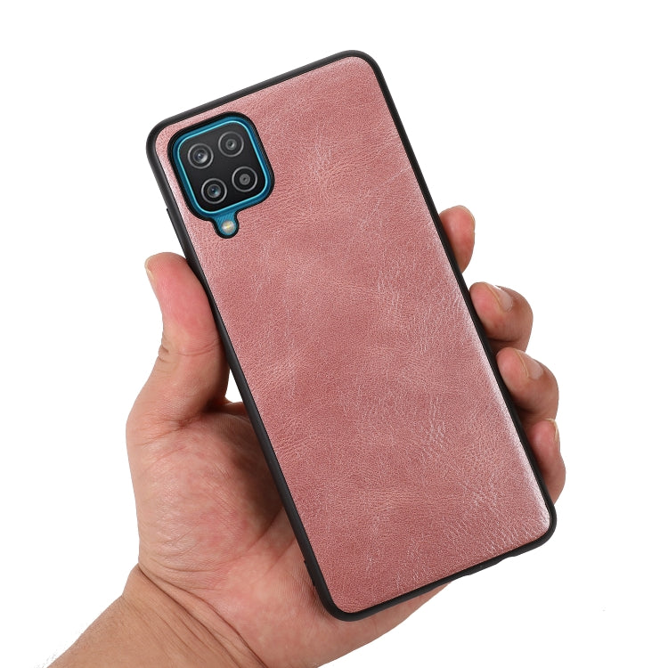 For Samsung Galaxy A12 Crazy Horse Textured Calfskin PU + PC + TPU Case