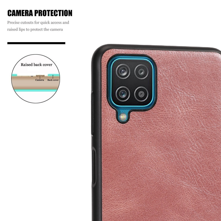 For Samsung Galaxy A12 Crazy Horse Textured Calfskin PU + PC + TPU Case