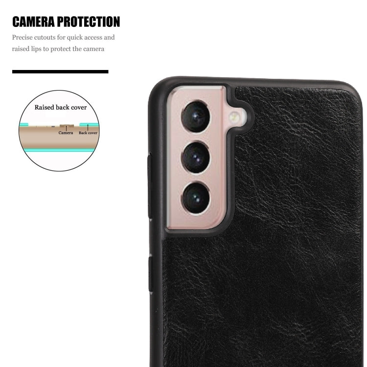 For Samsung Galaxy S21 5G Crazy Horse Textured Calfskin PU + PC + TPU Case