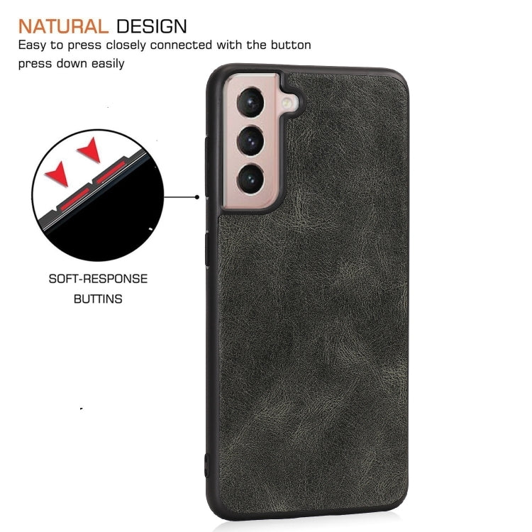 For Samsung Galaxy S21 5G Crazy Horse Textured Calfskin PU + PC + TPU Case