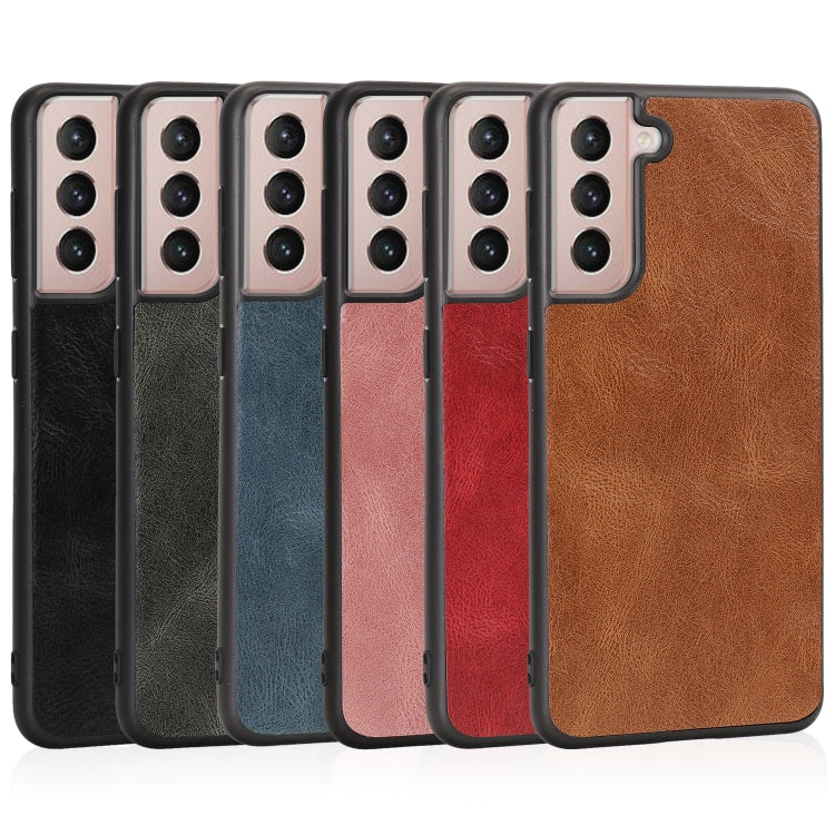 For Samsung Galaxy S21 5G Crazy Horse Textured Calfskin PU + PC + TPU Case