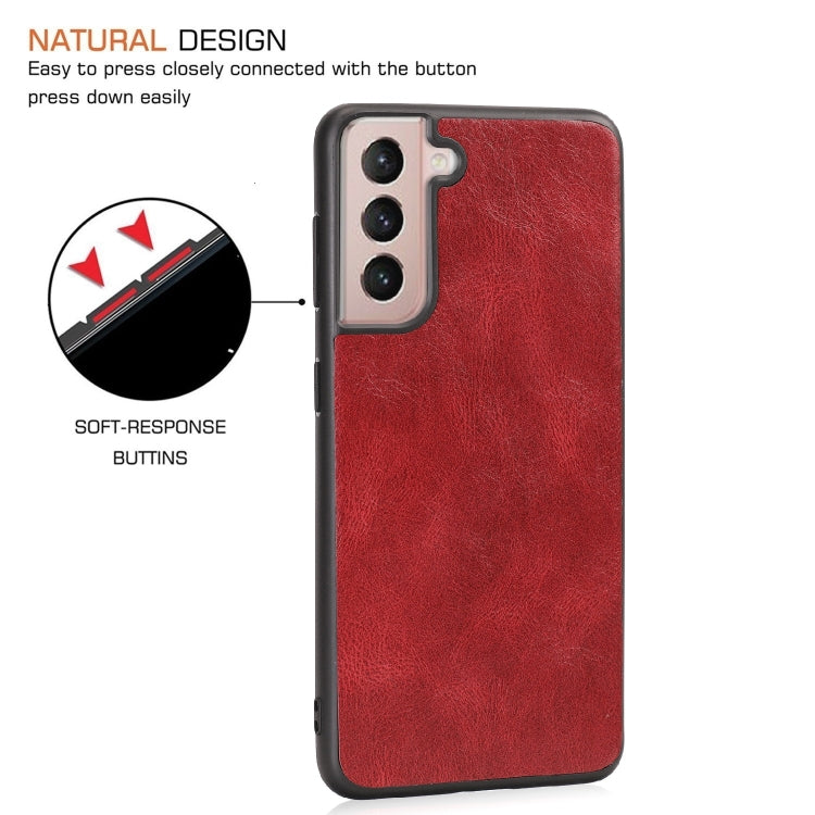 For Samsung Galaxy S21 5G Crazy Horse Textured Calfskin PU + PC + TPU Case