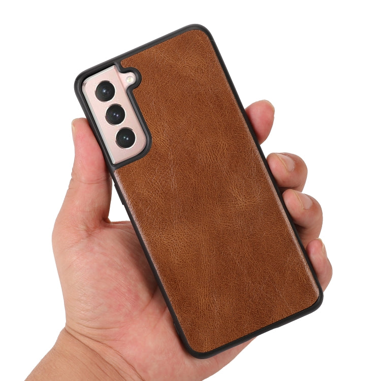 For Samsung Galaxy S21 5G Crazy Horse Textured Calfskin PU + PC + TPU Case