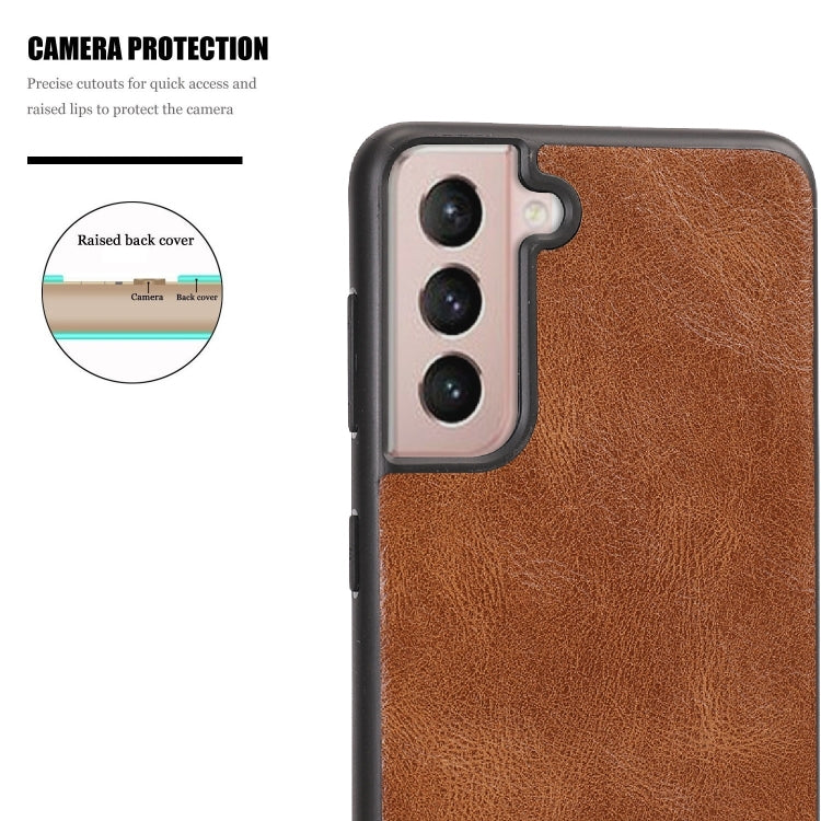 For Samsung Galaxy S21+ 5G Crazy Horse Textured Calfskin PU + PC + TPU Case