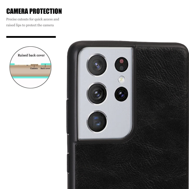 For Samsung Galaxy S21 Ultra 5G Crazy Horse Textured Calfskin PU + PC + TPU Case