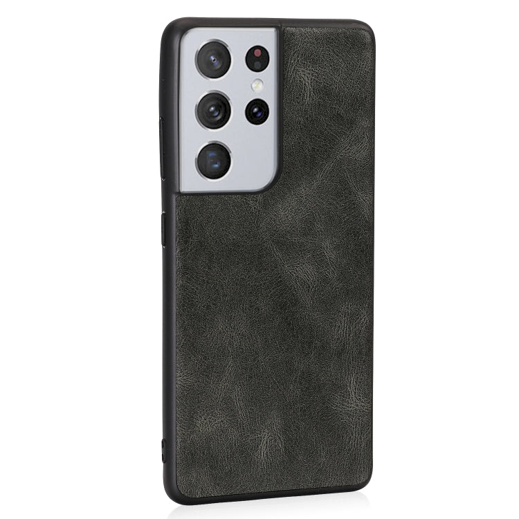 For Samsung Galaxy S21 Ultra 5G Crazy Horse Textured Calfskin PU + PC + TPU Case