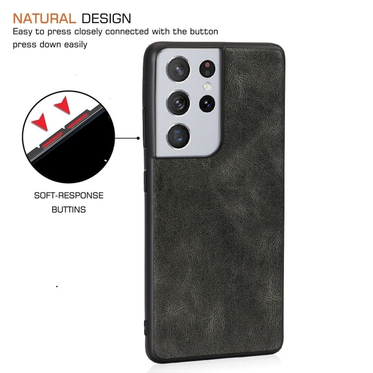 For Samsung Galaxy S21 Ultra 5G Crazy Horse Textured Calfskin PU + PC + TPU Case
