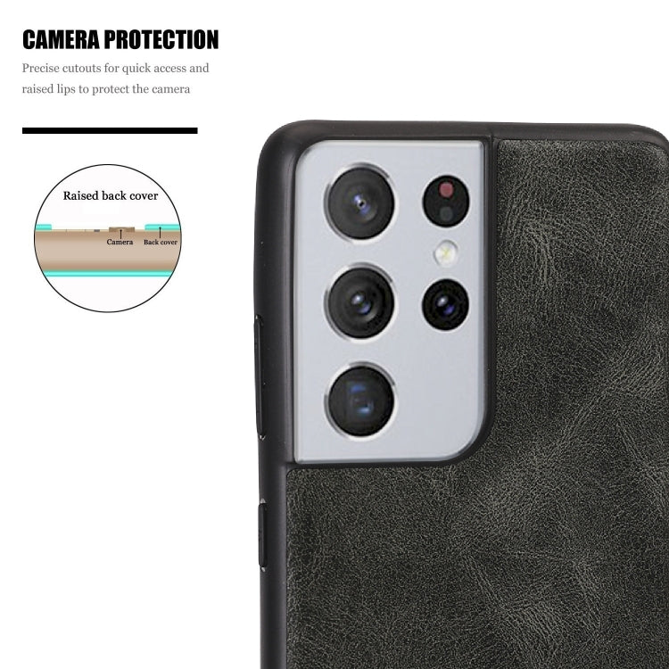 For Samsung Galaxy S21 Ultra 5G Crazy Horse Textured Calfskin PU + PC + TPU Case