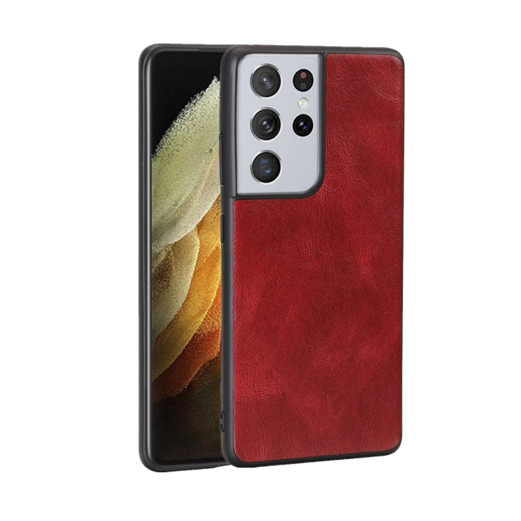 For Samsung Galaxy S21 Ultra 5G Crazy Horse Textured Calfskin PU + PC + TPU Case