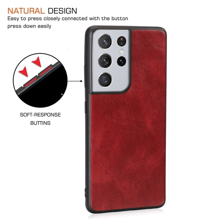 For Samsung Galaxy S21 Ultra 5G Crazy Horse Textured Calfskin PU + PC + TPU Case