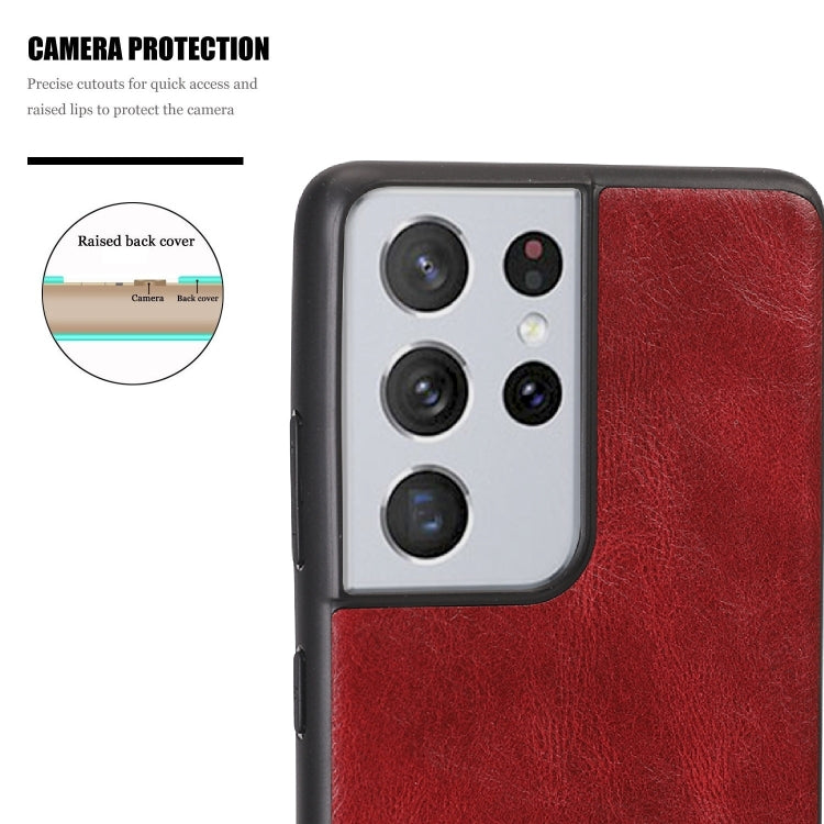 For Samsung Galaxy S21 Ultra 5G Crazy Horse Textured Calfskin PU + PC + TPU Case