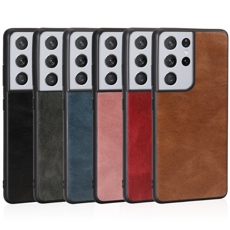 For Samsung Galaxy S21 Ultra 5G Crazy Horse Textured Calfskin PU + PC + TPU Case
