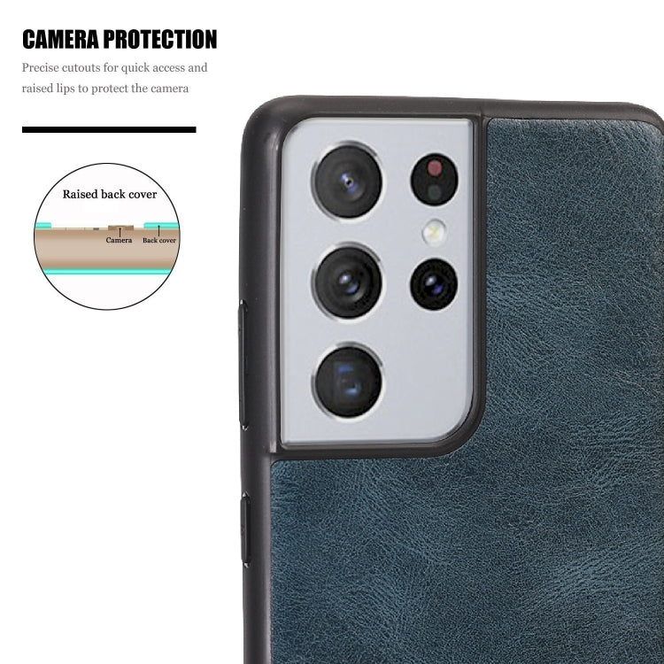 For Samsung Galaxy S21 Ultra 5G Crazy Horse Textured Calfskin PU + PC + TPU Case
