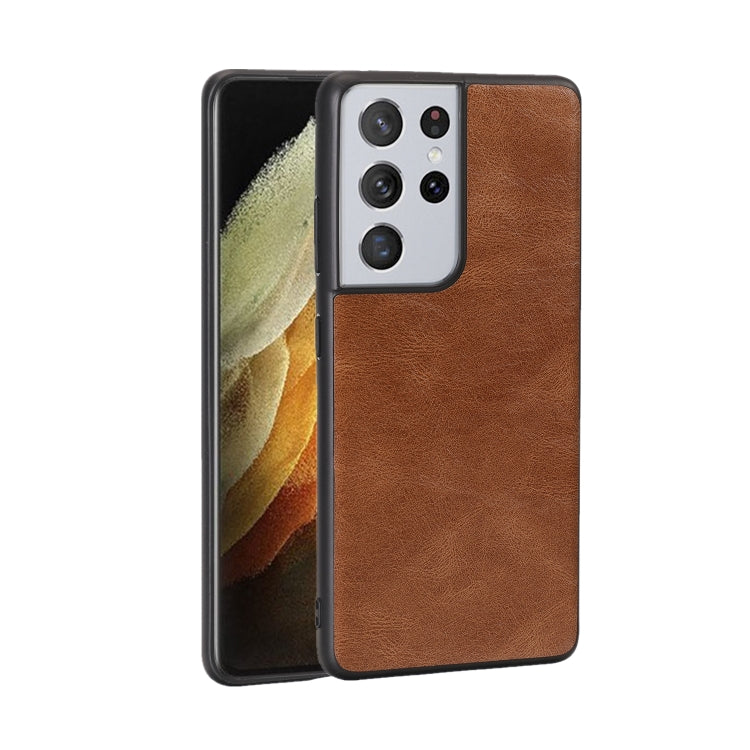 For Samsung Galaxy S21 Ultra 5G Crazy Horse Textured Calfskin PU + PC + TPU Case