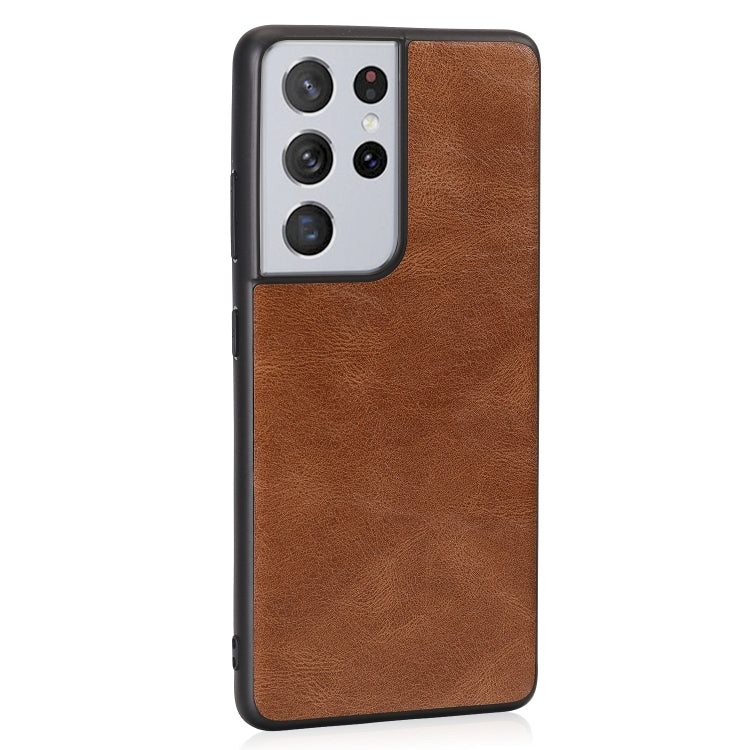 For Samsung Galaxy S21 Ultra 5G Crazy Horse Textured Calfskin PU + PC + TPU Case