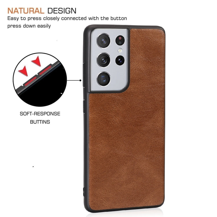 For Samsung Galaxy S21 Ultra 5G Crazy Horse Textured Calfskin PU + PC + TPU Case