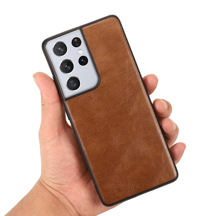 For Samsung Galaxy S21 Ultra 5G Crazy Horse Textured Calfskin PU + PC + TPU Case