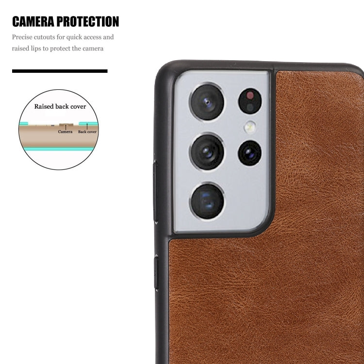 For Samsung Galaxy S21 Ultra 5G Crazy Horse Textured Calfskin PU + PC + TPU Case