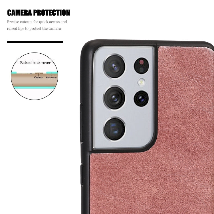 For Samsung Galaxy S21 Ultra 5G Crazy Horse Textured Calfskin PU + PC + TPU Case