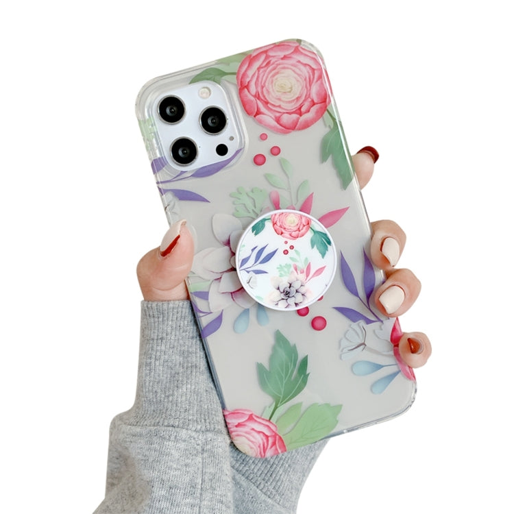 For iPhone 12 Pro Max Flowers Pattern Protective Case with Holder