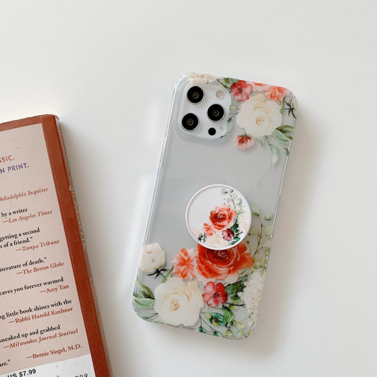 For iPhone 12 Pro Max Flowers Pattern Protective Case with Holder