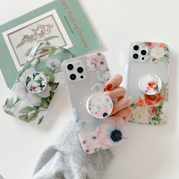 For iPhone 12 Pro Max Flowers Pattern Protective Case with Holder