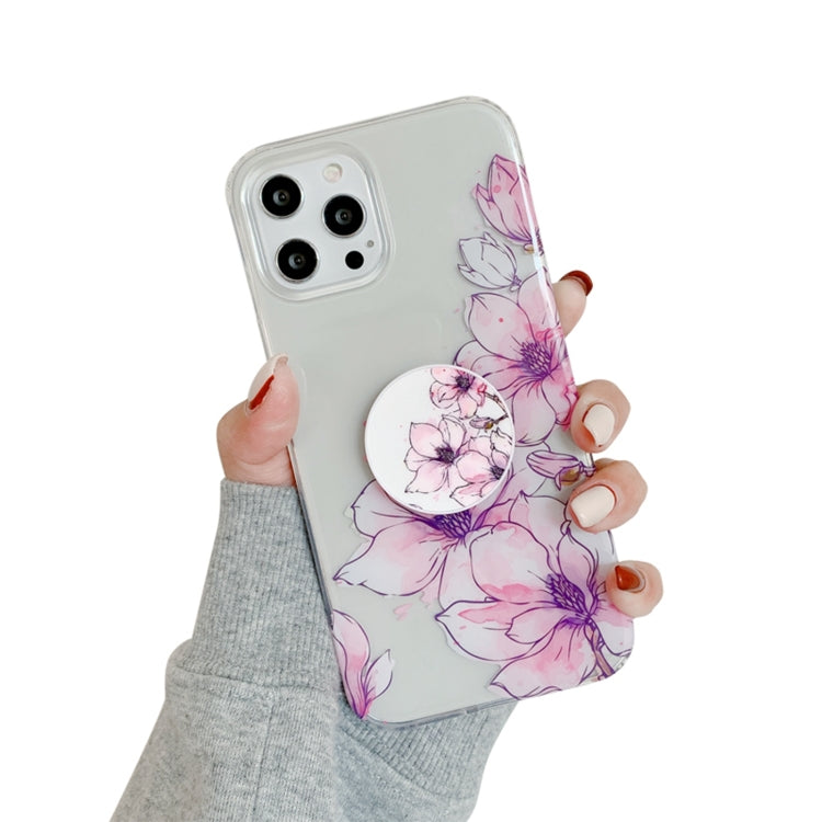 For iPhone 12 Flowers Pattern Protective Case with Holder/12 Pro