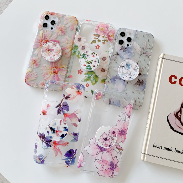 For iPhone 12 Flowers Pattern Protective Case with Holder/12 Pro